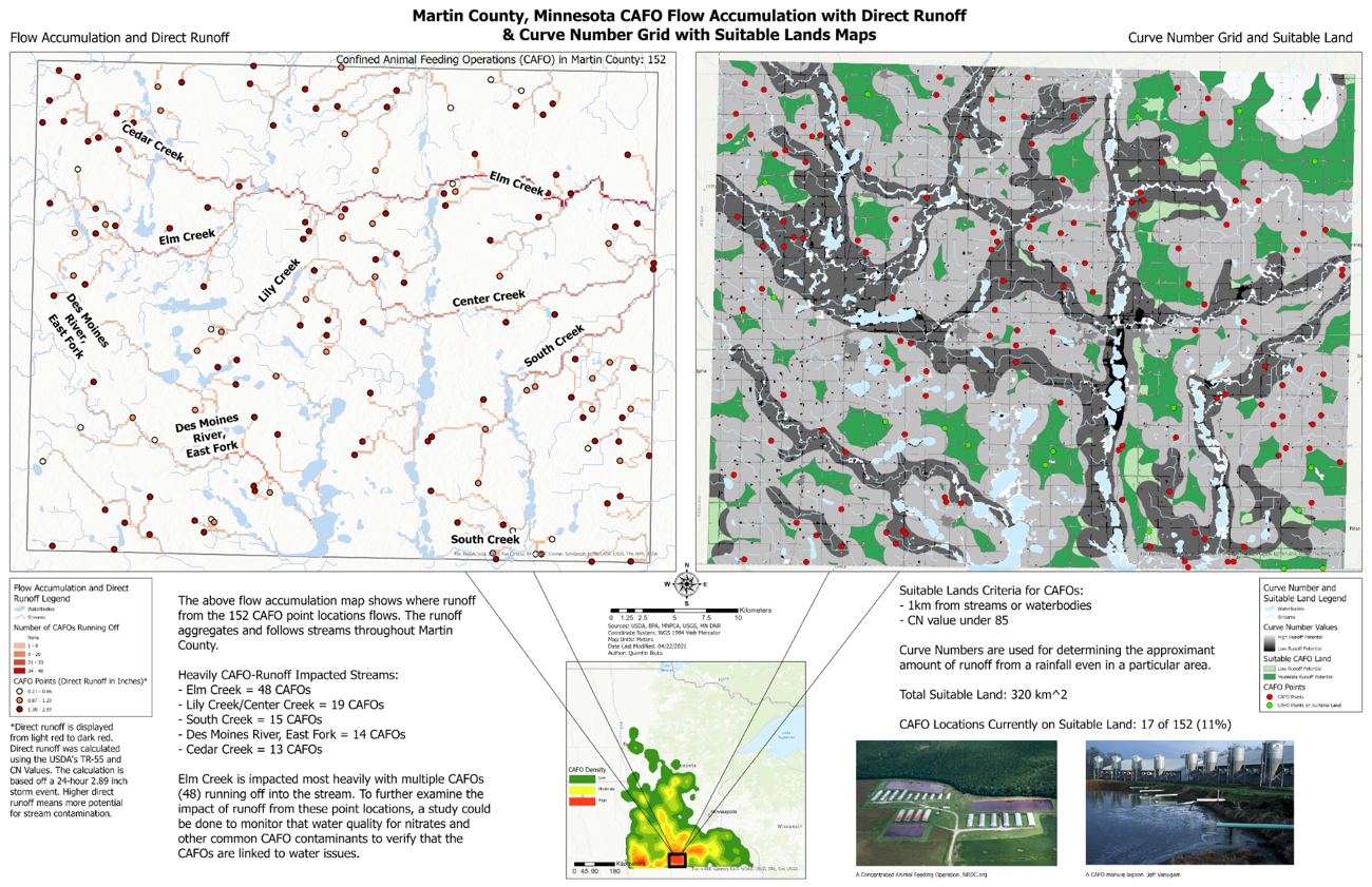 Martin County CAFO runoff and flow accumulation map
